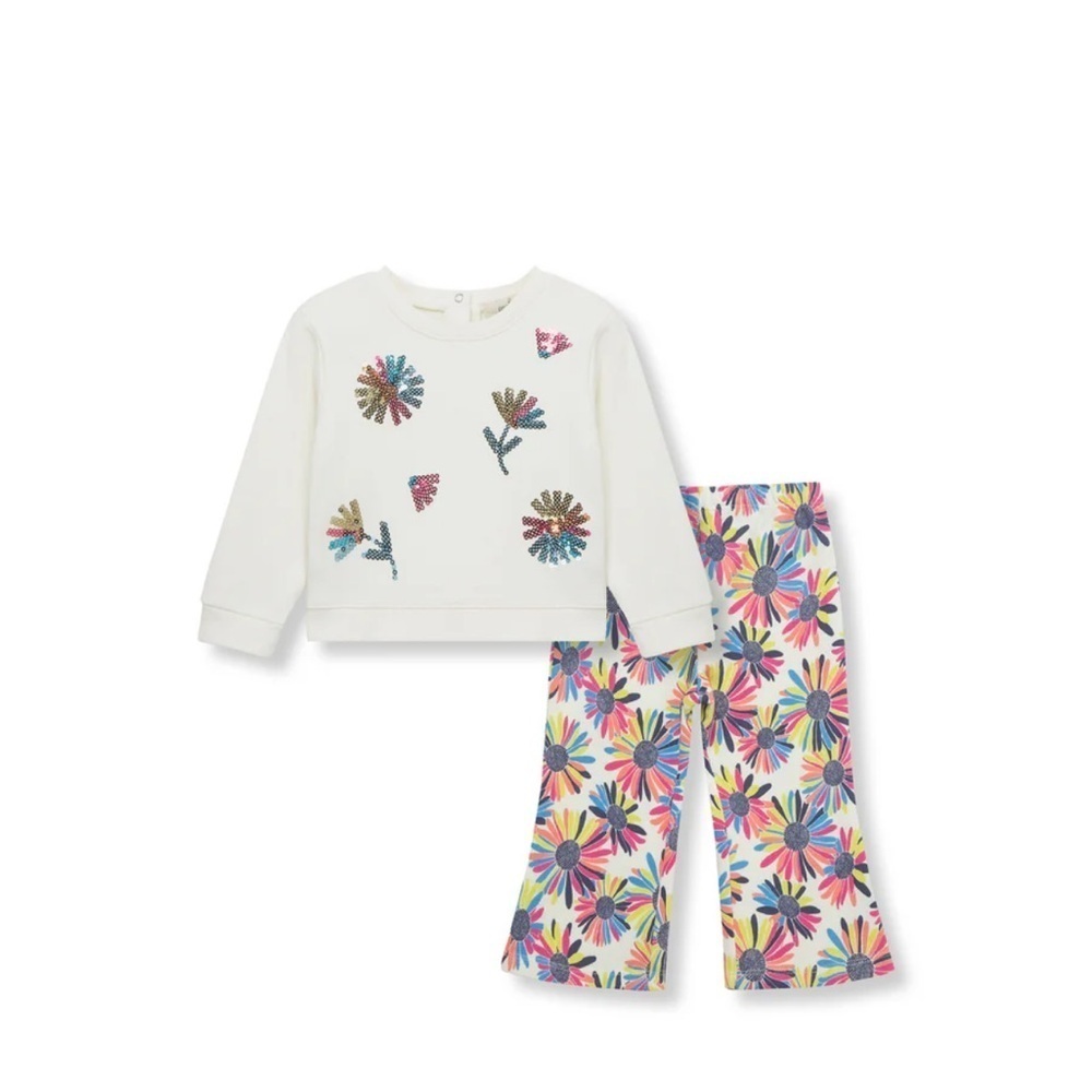 Baby girl peek sequin flowers flare pant set Sz 18-24 months
